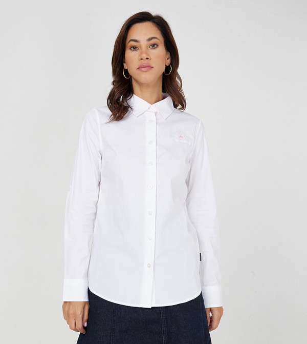 Logo Embroidered Long Sleeves Poplin Shirt