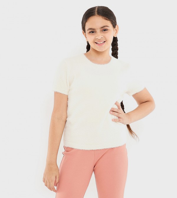 Knitted Top with Crew Neck and Short Sleeves