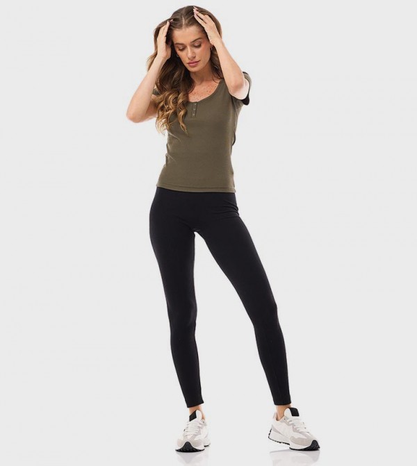 Ribbed Leggings With Elastic Waist