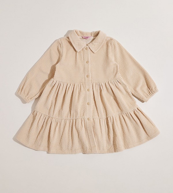 Textured Tiered Shirt Dress with Long Sleeves