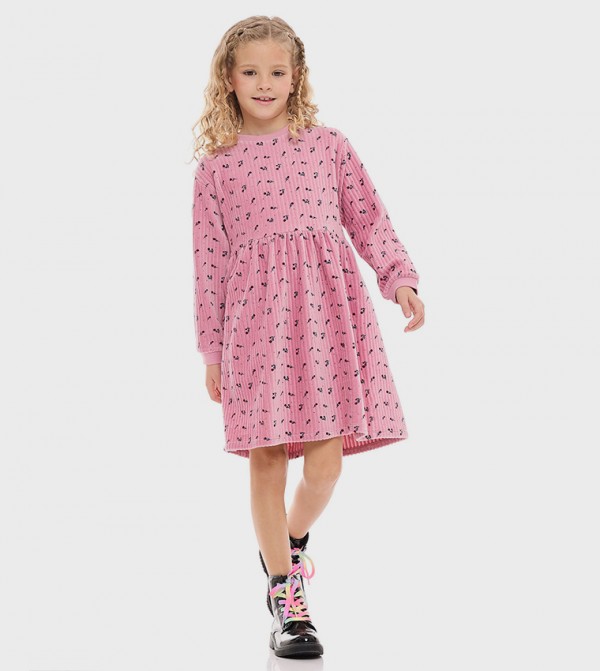 Floral Print Fit and Flare Dress with Long Sleeves