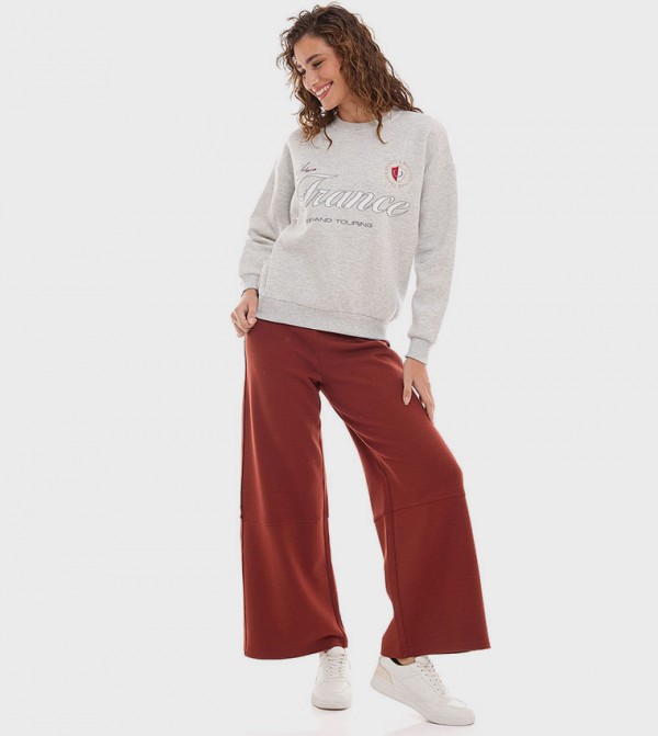 Solid Wide Leg Pants with Elastic Waist