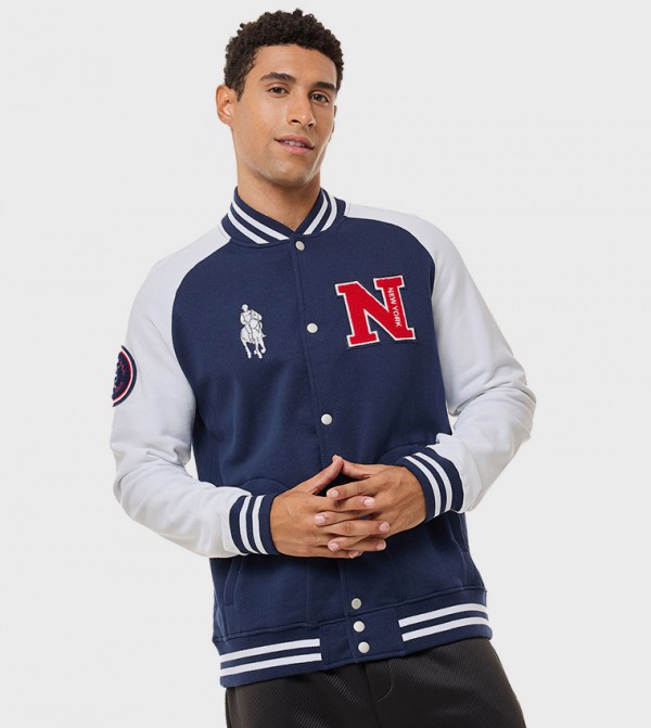 Color Block Bomber Jacket with Button Closure