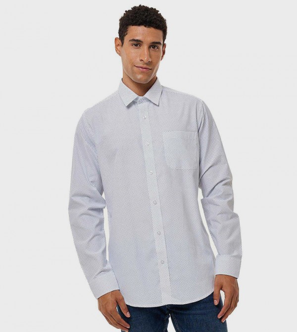 Printed Shirt with Spread Collar and Long Sleeves
