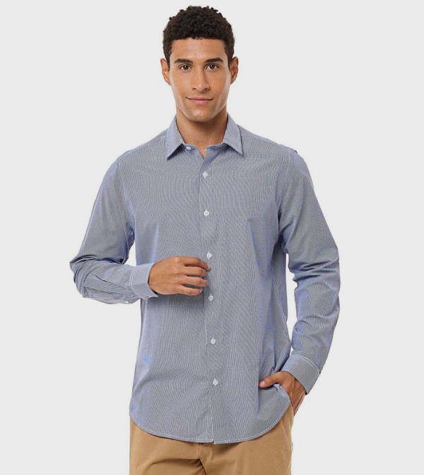 Patterned Shirt with Spread Collar and Long Sleeves