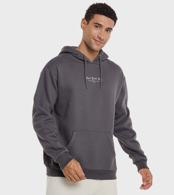 Print Detail Hoodie with Long Sleeves