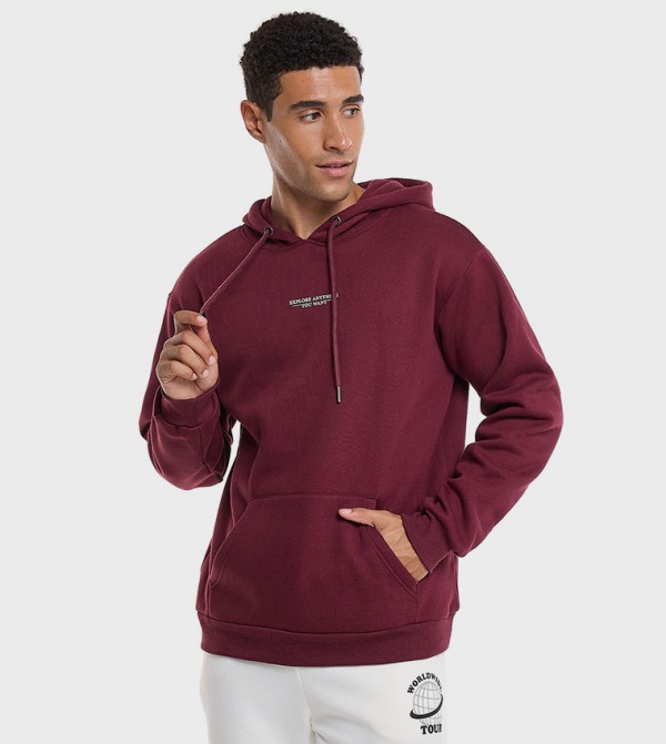 Print Detail Hoodie with Long Sleeves