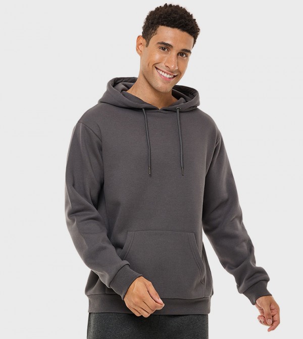 Solid Hoodie with Long Sleeves