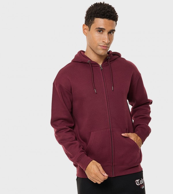Solid Hoodie Jacket with Zipper Closure