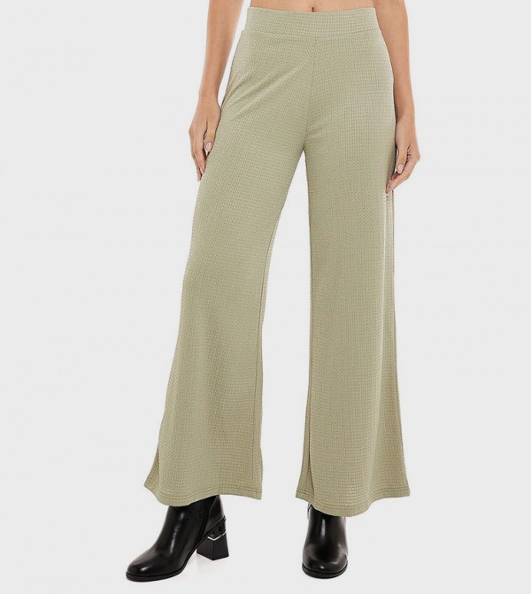 Textured Wide Leg Pants with Elastic Waist