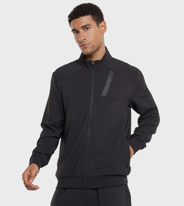 Solid Track Jacket with Zipper Closure