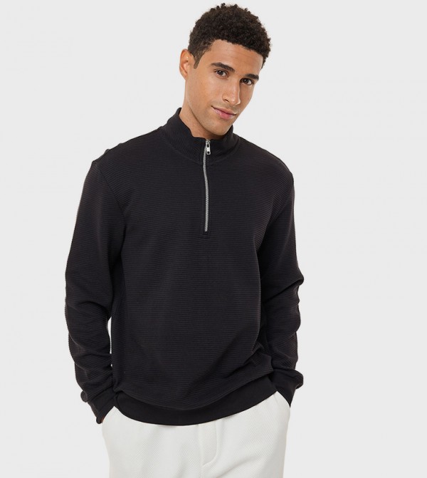 Textured Sweatshirt with High Neck and Long Sleeves