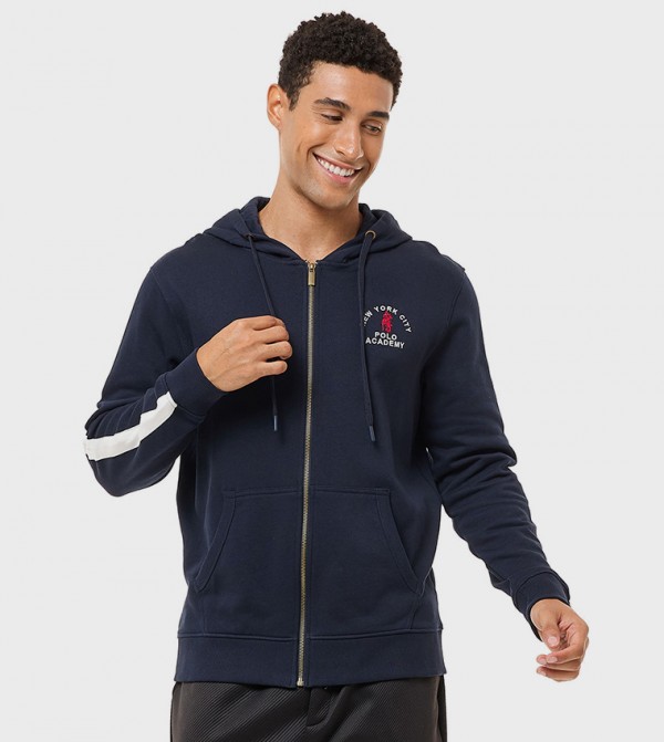 Embroidered Hooded Jacket with Zipper Closure