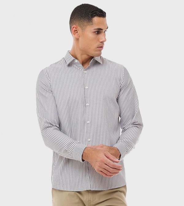 Striped Shirt with Classic Collar and Long Sleeves