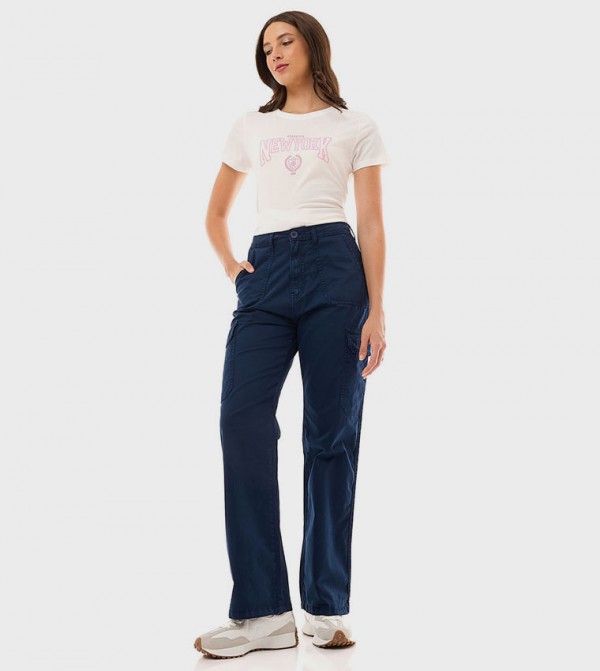 Solid Straight Fit Trousers with Button Closure