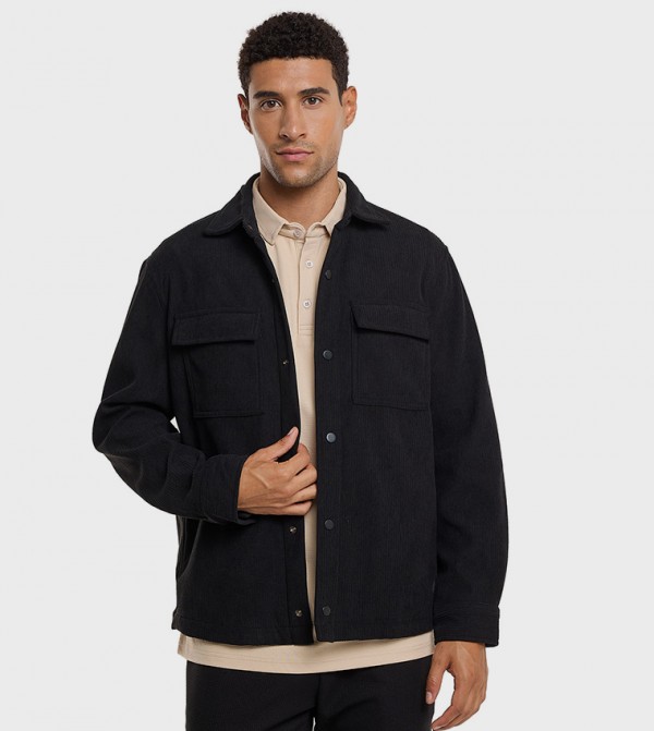 Textured Jacket with Snap Button Closure