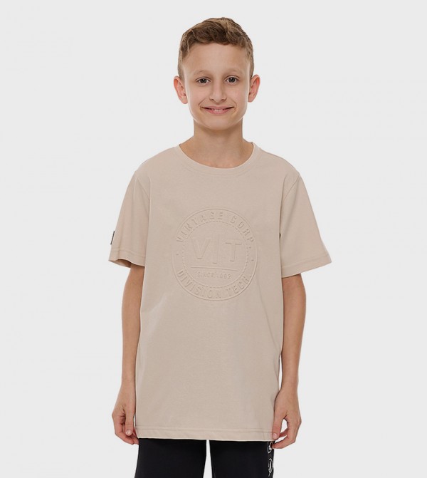 Embossed T-Shirt with Crew Neck and Short Sleeves