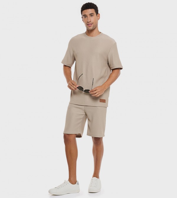 Textured Knitted Shorts with Drawstring Waist