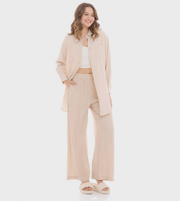 Solid Wide Leg Pants with Elastic Waist