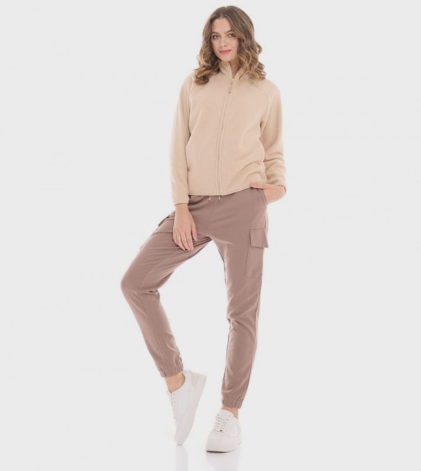 Solid Cargo Joggers with Drawstring Waist