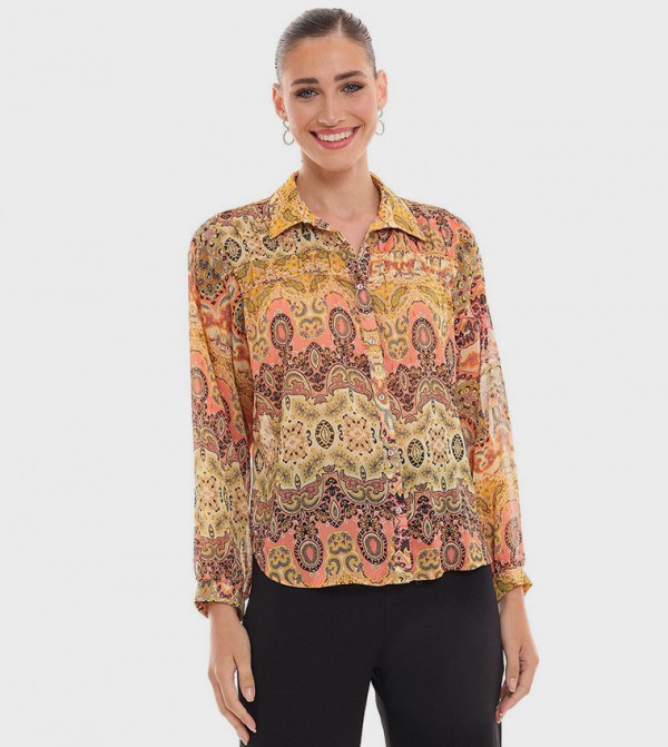 Printed Shirt with Classic Collar and Long Sleeves