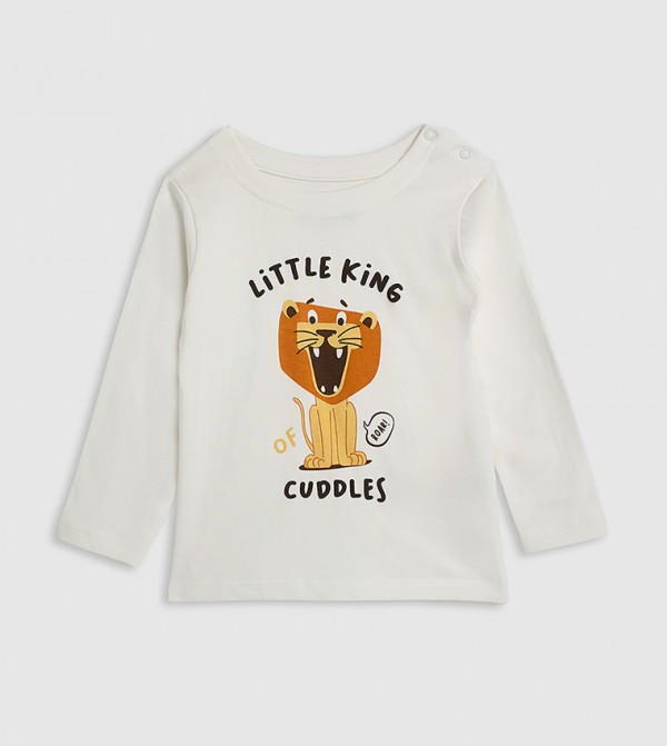 Graphic Print T-Shirt with Crew Neck and Long Sleeves