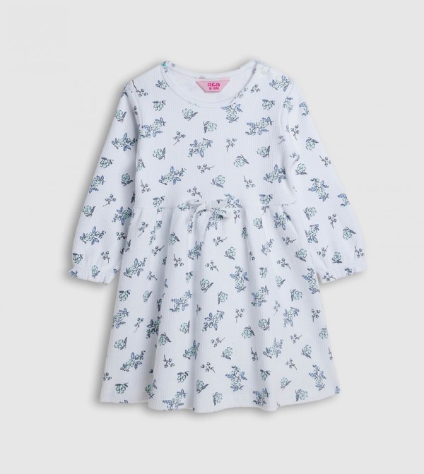 Printed Fit and Flare Dress with Long Sleeves