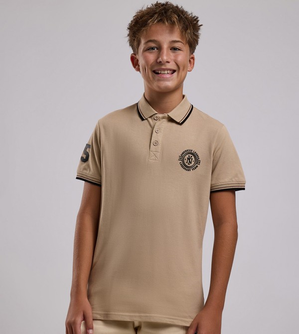 Print Detail Polo T-Shirt with Short Sleeves
