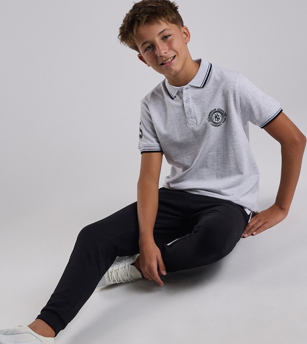 Print Detail Polo T-Shirt with Short Sleeves