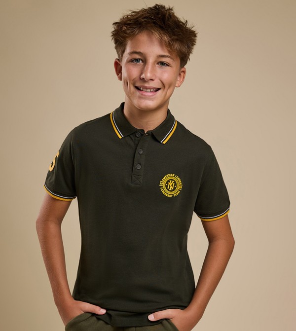 Print Detail Polo T-Shirt with Short Sleeves