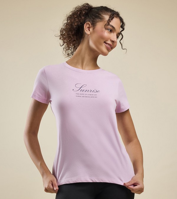 Typography Print T-Shirt with Crew Neck and Short Sleeves