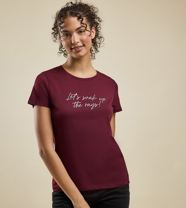Typography Print T-Shirt with Crew Neck and Short Sleeves