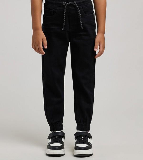 Solid Jogger Jeans with Drawstring Waist