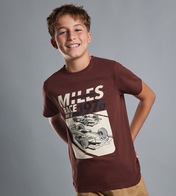 Graphic Print T-Shirt with Crew Neck and Short Sleeves