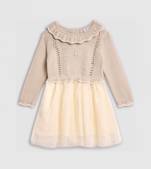 Knitted Fit and Flare Dress with Long Sleeves