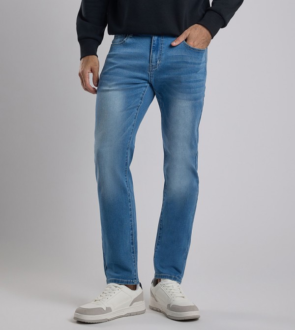 Faded Slim Fit Jeans with Button Closure