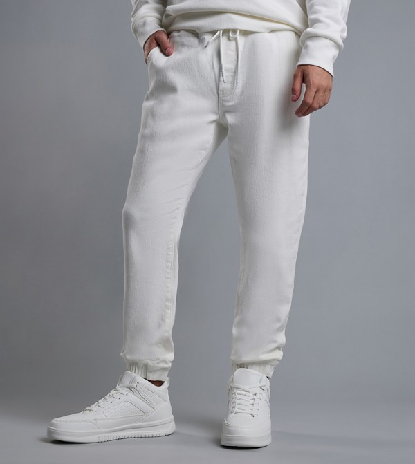 Solid Jogger Jeans with Drawstring Waist