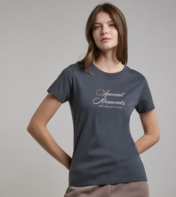 Printed T-Shirt with Crew Neck and Short Sleeves