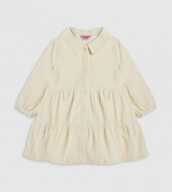 Textured Shirt Dress with Puff Sleeves