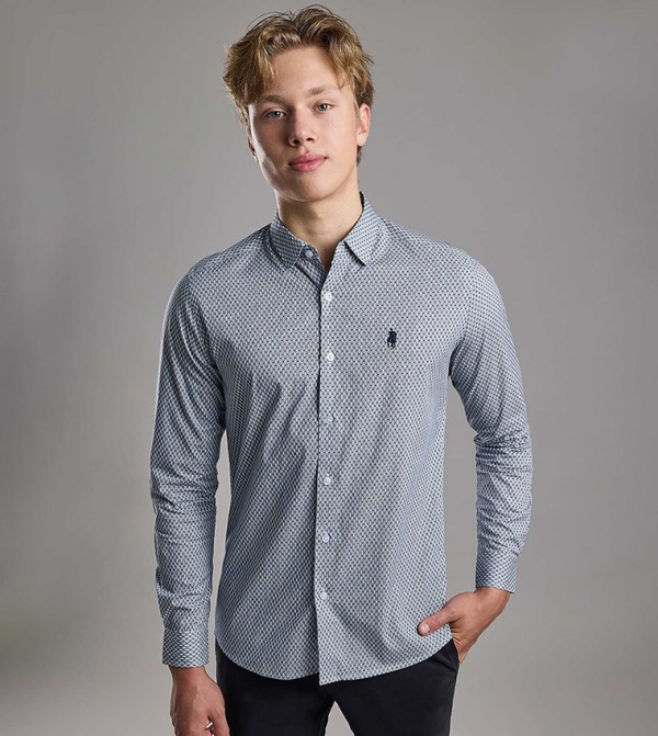 Patterned Shirt with Classic Collar and Long Sleeves