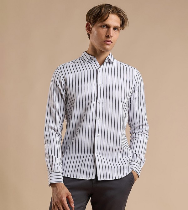 Striped Shirt with Classic Collar and Long Sleeves