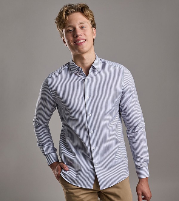 Striped Shirt with Classic Collar and Long Sleeves
