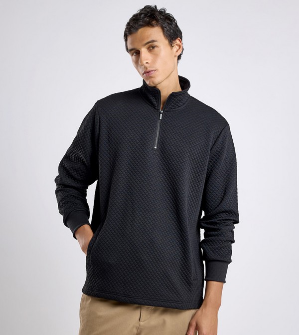 Textured Sweatshirt with High Neck and Long Sleeves