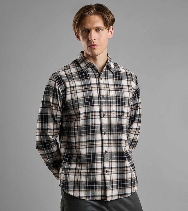 Plaid Shirt with Classic Collar and Long Sleeves