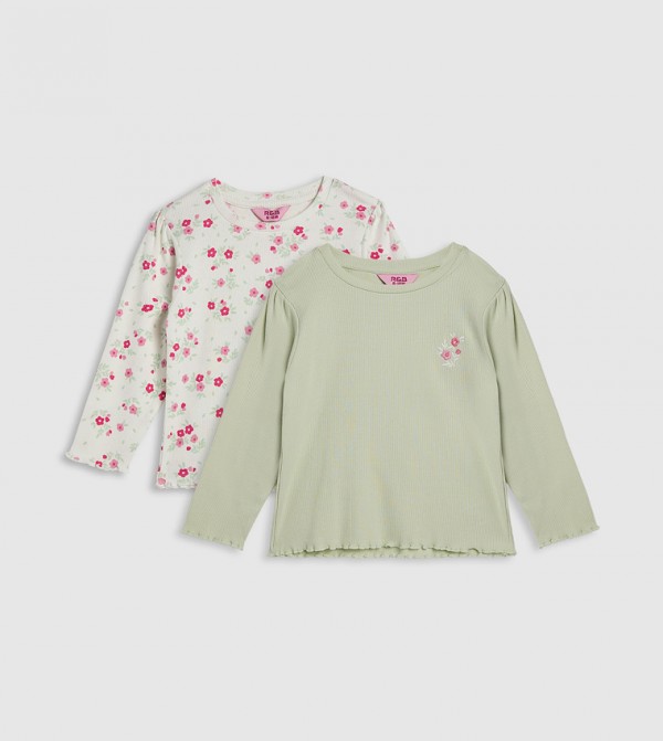 2 Pack Printed Tops with Long Sleeves