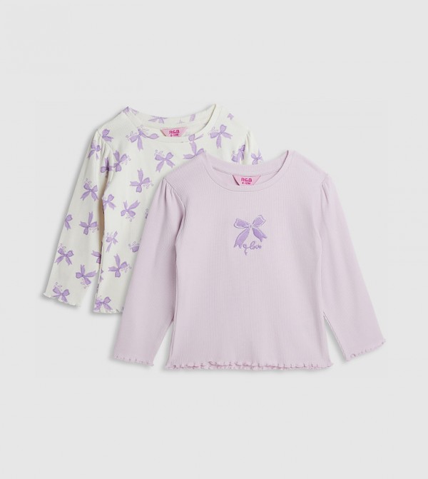 2 Pack Printed Tops with Long Sleeves