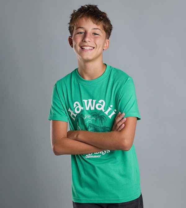 Graphic Print T-Shirt with Crew Neck and Short Sleeves