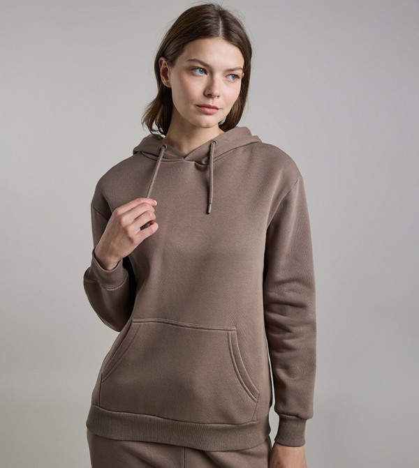 Solid Hoodie with Long Sleeves