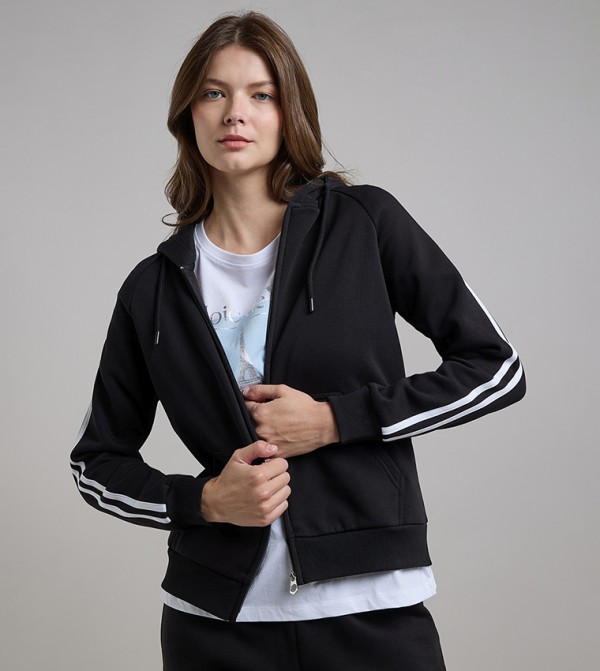 Stripe Detail Hooded Jacket with Long Sleeves