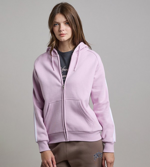 جاكيت هودي بخطوط جانبية وأكمام طويلة